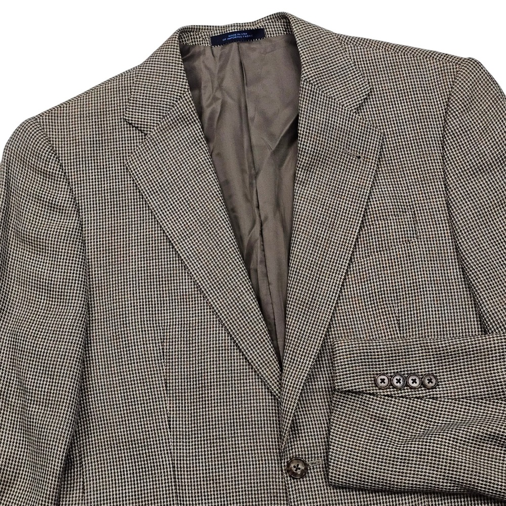 Joseph Abboud Blazer Mens 38R Brown Silk Wool Houndstooth Sport Coat Academic
